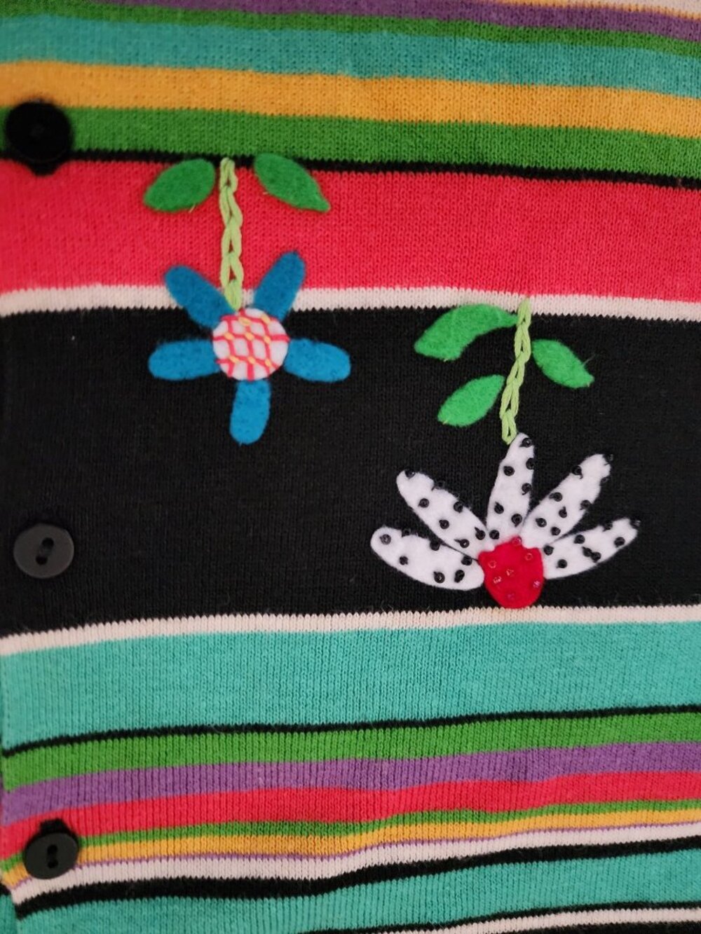 Sharon Young Vintage Striped Embroidered Floral Button Front Cardigan‎ Women's L - Picture 5 of 11